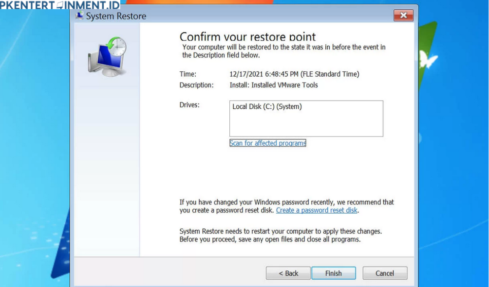 cara menggunakan System Restore di Windows 7