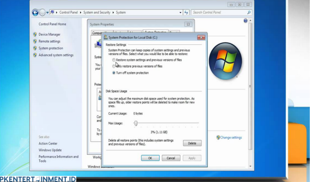 cara menggunakan System Restore di Windows 7