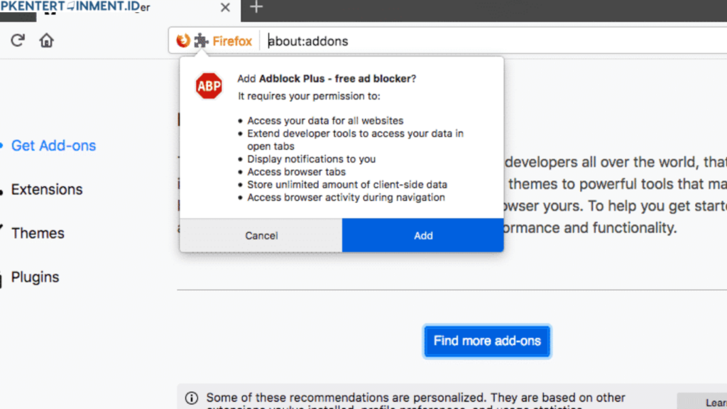 cara menghapus ekstensi di Firefox