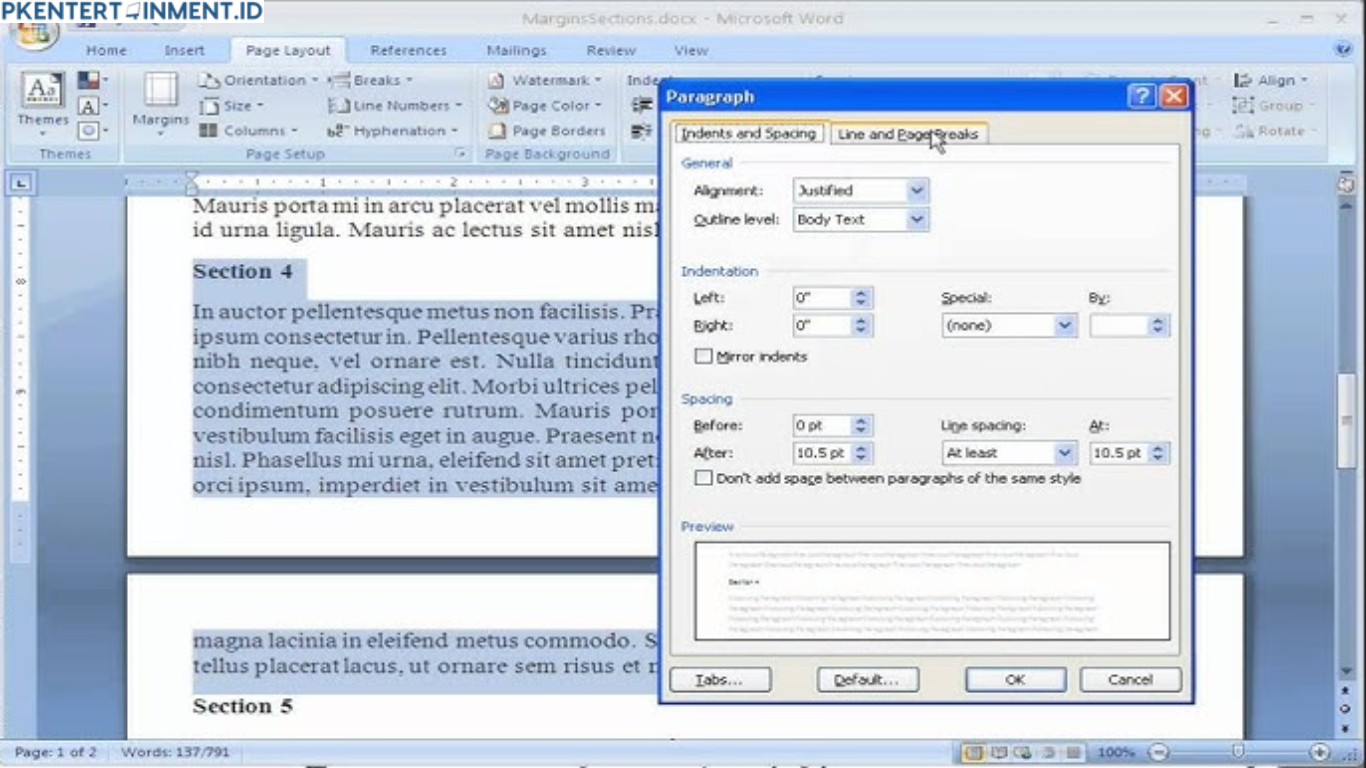 cara memberi spasi di Word secara otomatis