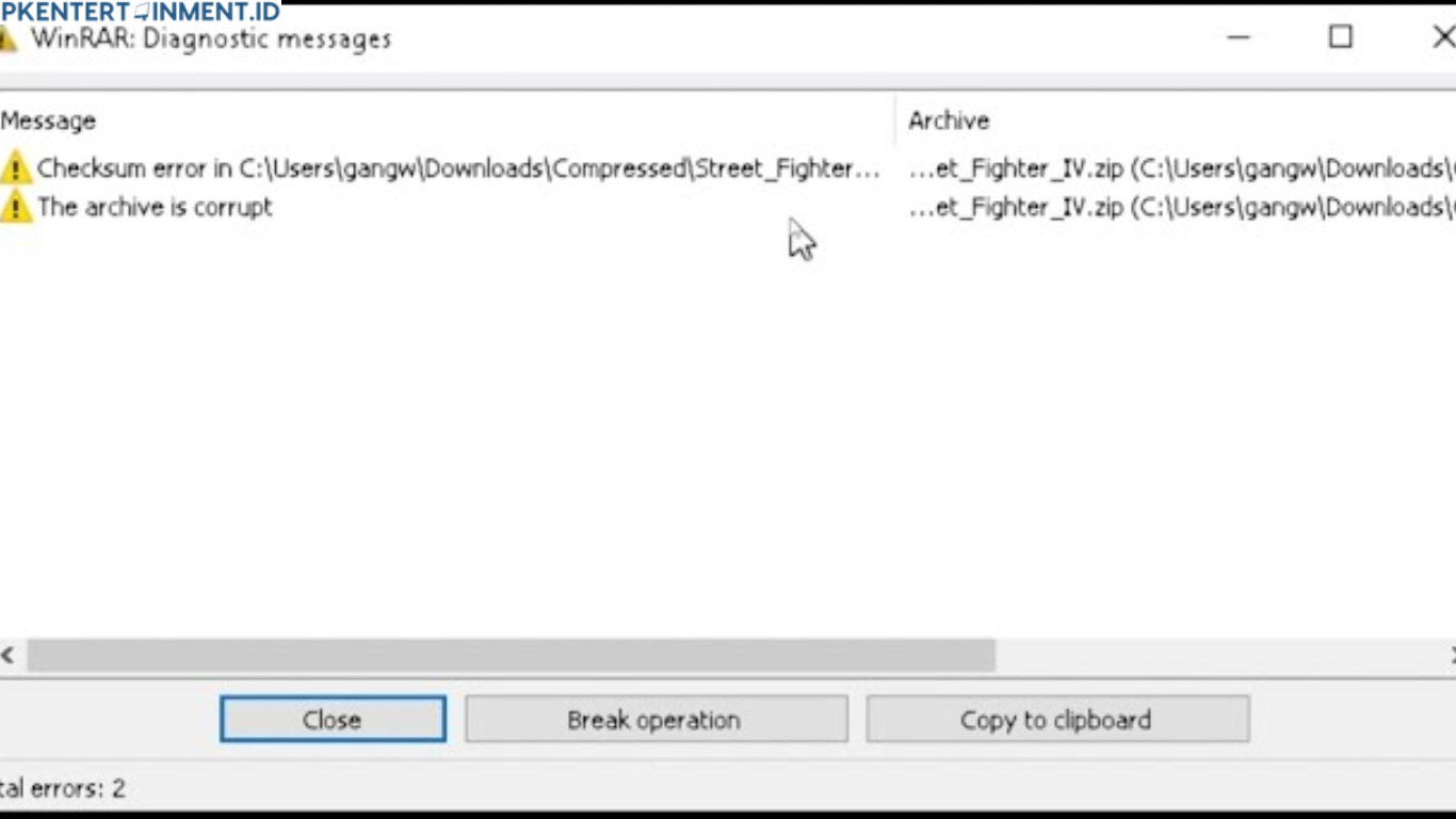 checksum error WinRAR